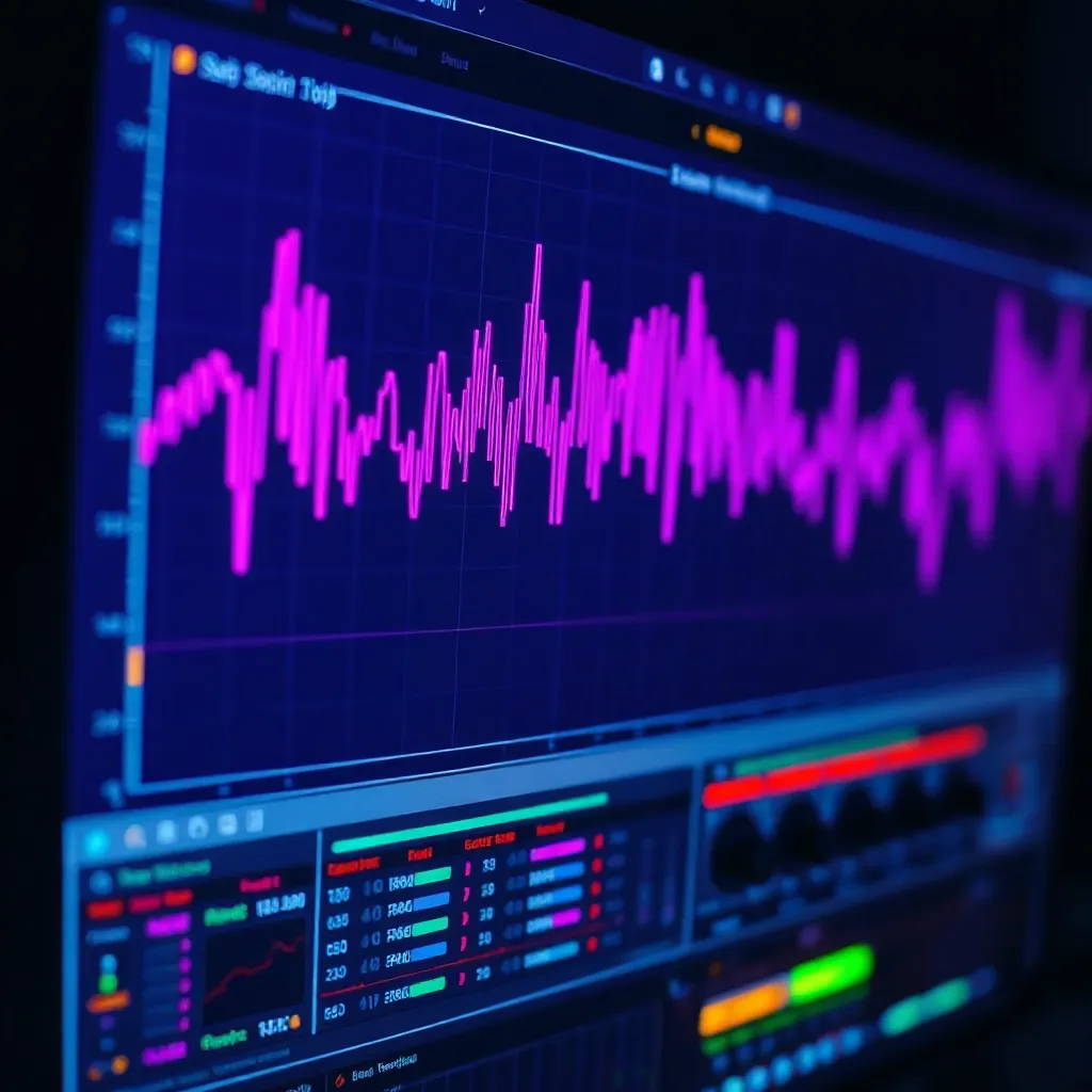 Professional digital audio waveform on a studio monitor, pur